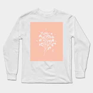 Small line art flowers peach Long Sleeve T-Shirt